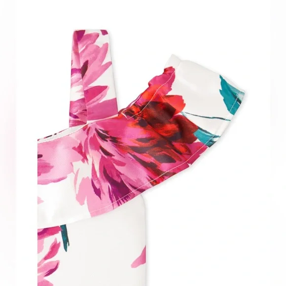 The Children's Place NWT Pink and White Floral Dress Off The Shoulder Size 14 - Picture 8 of 16